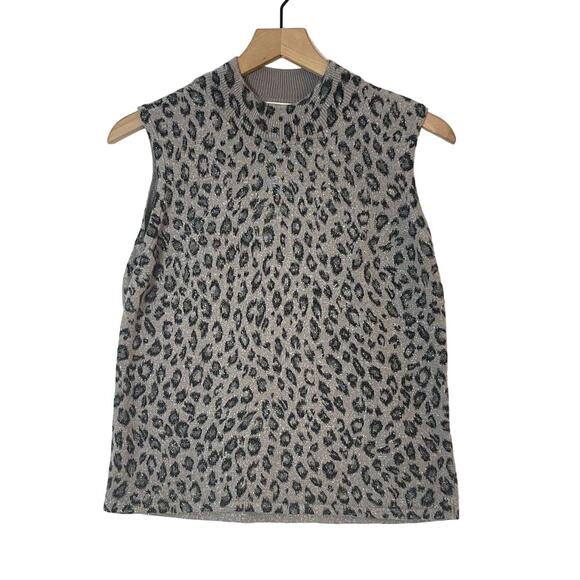 Vintage Kathie Lee Leopard Sleeveless Top Sz S Sweater Tank Gray Black Metallic - Picture 1 of 7